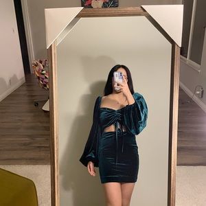 house of CB velvet green dress